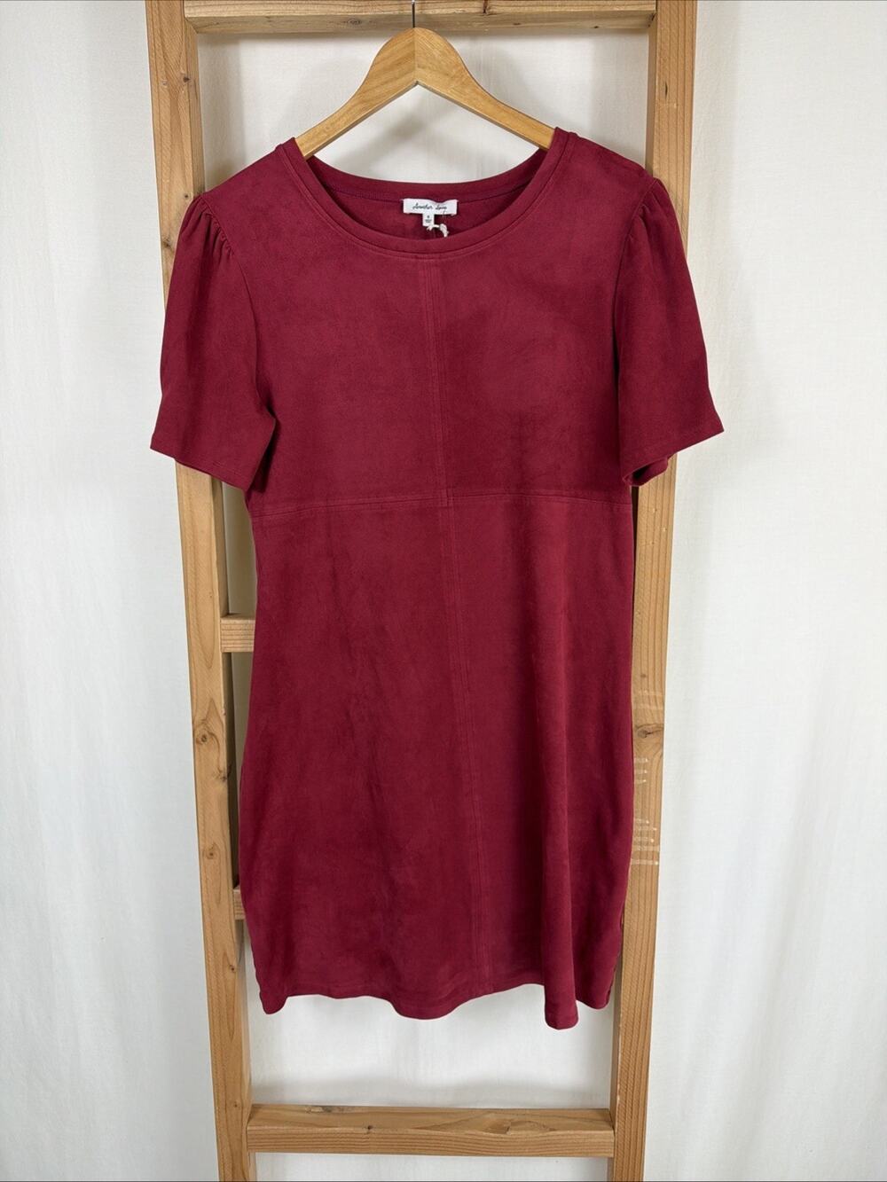 NWT Another Love Dear John Maroon Faux Suede Dress Size Small Scoop Neck Empire